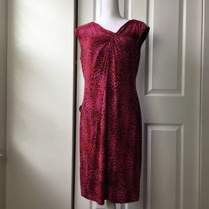 Tahari Hot Pink & Red Leopard Print Shift Dress